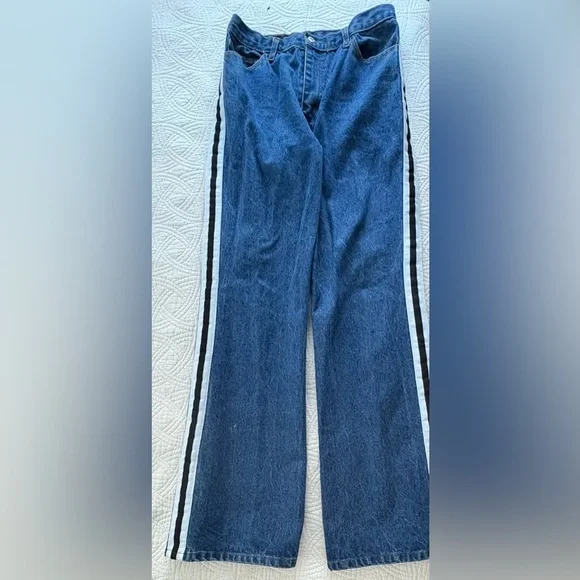 Vintage Denim with Black and White Stripes High Rise wife Leg Large NAVI - Picture 4 of 13